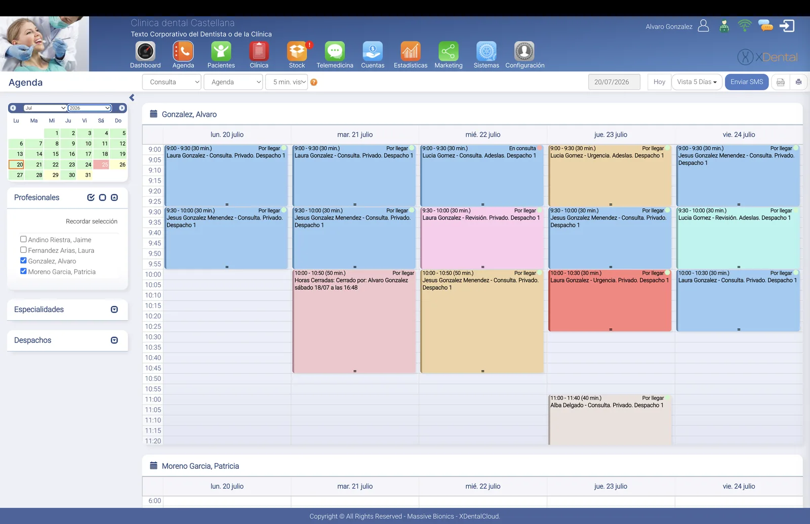 Agenda multi-clínica de un grupo dental en XDentalCloud