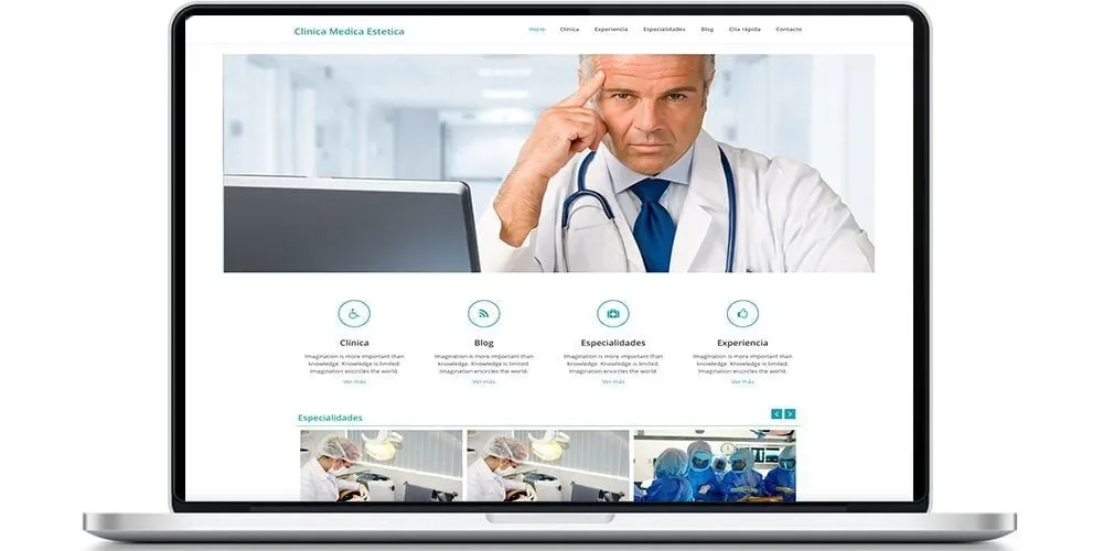 Página web profesional de una clínica en un portátil, creada con XDentalCloud
