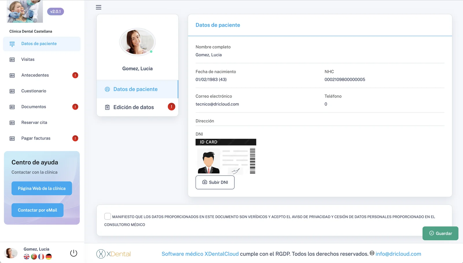Documentos e imágenes de un caso de estética dental en el portal del paciente de XDentalCloud