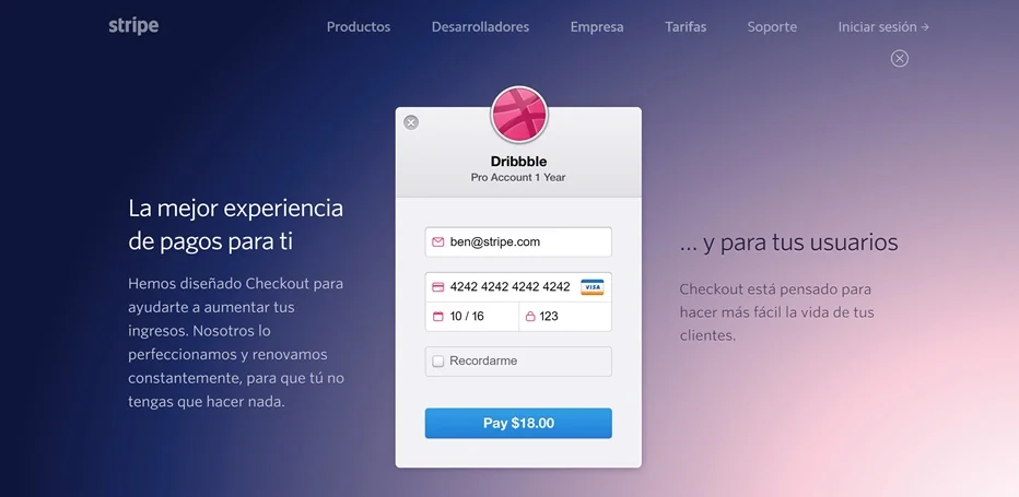 Pasarela de pago Stripe con el formulario de cobro online para pacientes de la clínica dental